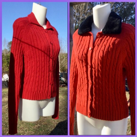 Cardi w/Faux Fur Collar, sz SP - Picture 3 of 7